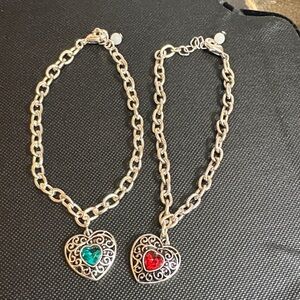 Silver Heart Charm Bracelets with Red and Green Accents